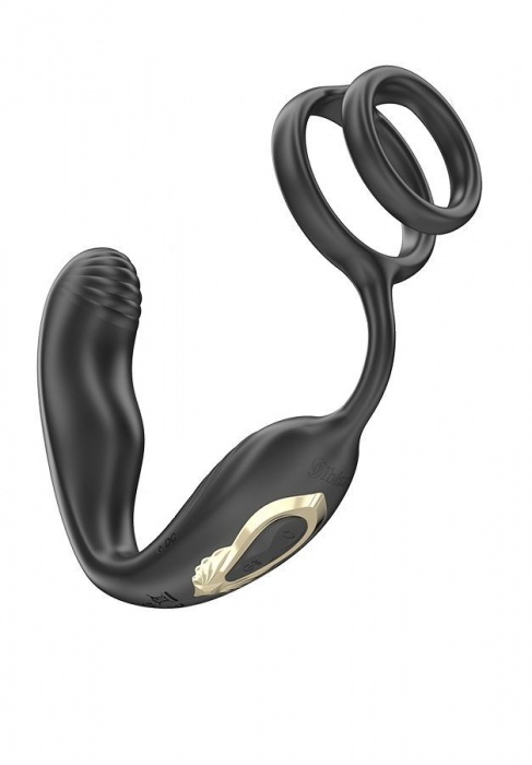 Черная анальная пробка с вращением и эрекционными кольцами - Ibiza - в Чебоксарах купить с доставкой