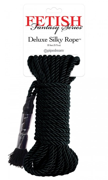 Черная веревка для фиксации Deluxe Silky Rope - 9,75 м. - Pipedream - купить с доставкой в Чебоксарах