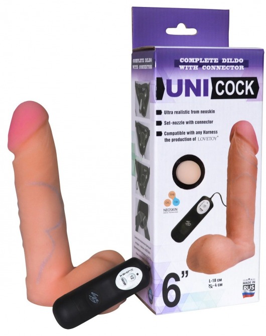 Фаллическая насадка Харнесс UNICOCK 6  с вибрацией - 18 см. - LOVETOY (А-Полимер) - купить с доставкой в Чебоксарах