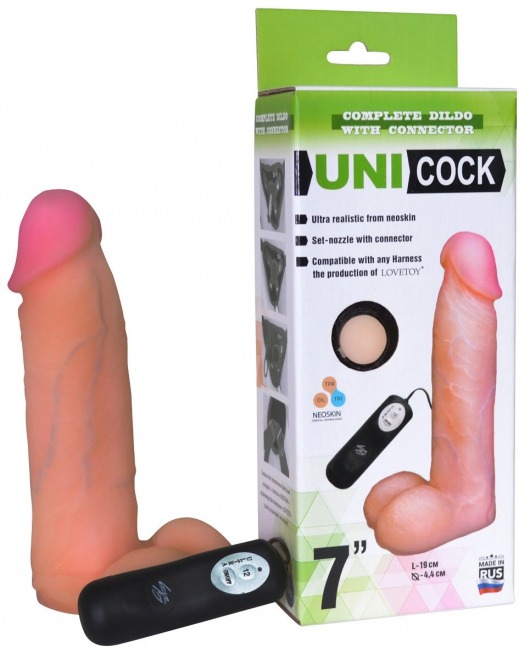 Фаллическая насадка Харнесс UNICOCK 7  с вибрацией - 19 см. - LOVETOY (А-Полимер) - купить с доставкой в Чебоксарах