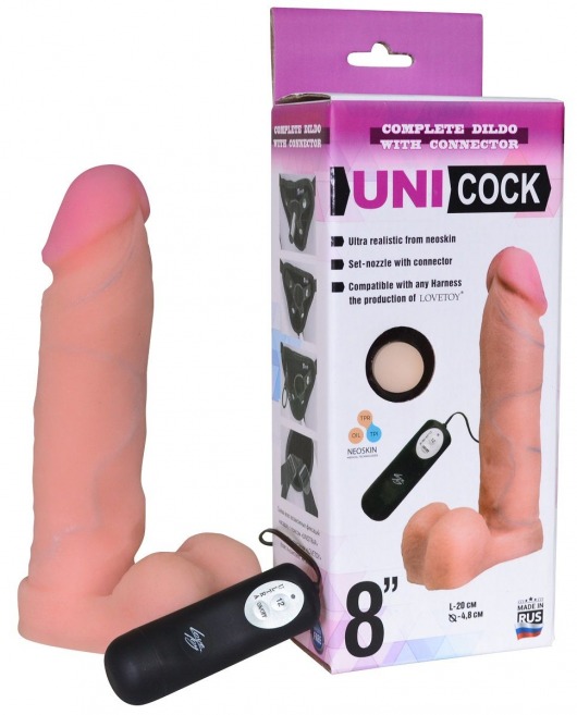 Фаллическая насадка Харнесс UNICOCK 8  с вибрацией - 20 см. - LOVETOY (А-Полимер) - купить с доставкой в Чебоксарах