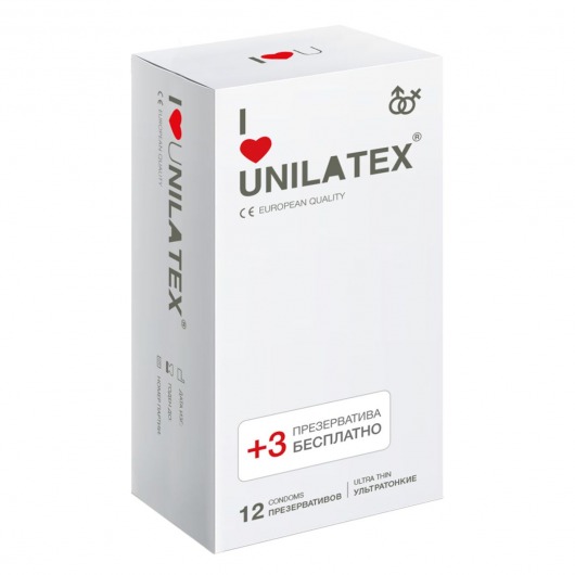 Ультратонкие презервативы Unilatex Ultra Thin - 12 шт. + 3 шт. в подарок - Unilatex - купить с доставкой в Чебоксарах