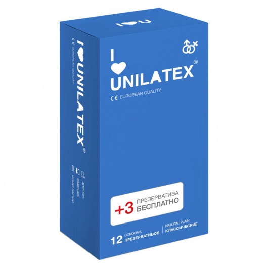 Классические презервативы Unilatex Natural Plain - 12 шт. + 3 шт. в подарок - Unilatex - купить с доставкой в Чебоксарах