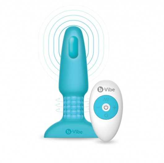 Голубая вибропробка с ротацией шариков RIMMING REMOTE CONTROL PLUG TEAL - 15,2 см. - b-Vibe