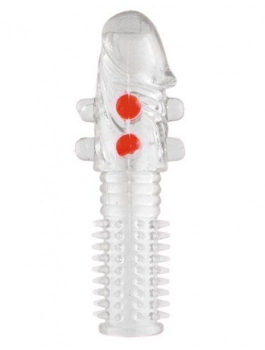 Гелевая прозрачная насадка с шариками и шипами - 14 см. - Toyfa Basic - в Чебоксарах купить с доставкой