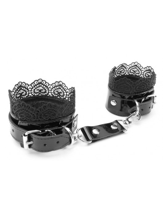 Изысканные чёрные наручники с кружевом - БДСМ Арсенал - купить с доставкой в Чебоксарах