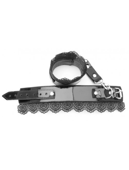 Изысканные чёрные наручники с кружевом - БДСМ Арсенал - купить с доставкой в Чебоксарах