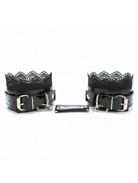 Изысканные чёрные наручники с кружевом - БДСМ Арсенал - купить с доставкой в Чебоксарах