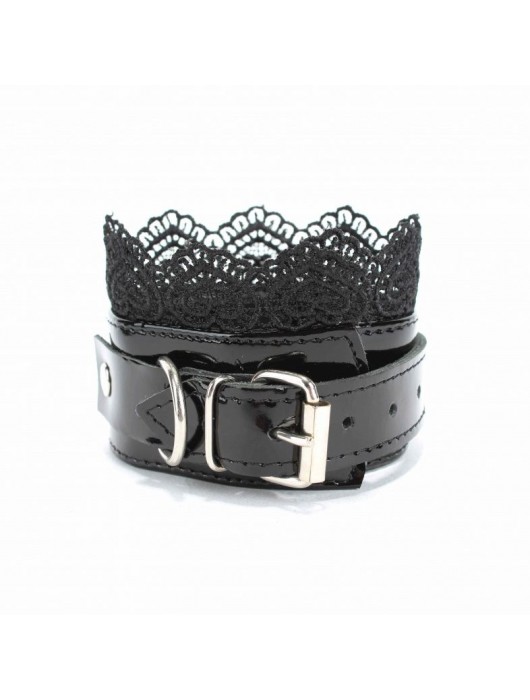 Изысканные чёрные наручники с кружевом - БДСМ Арсенал - купить с доставкой в Чебоксарах