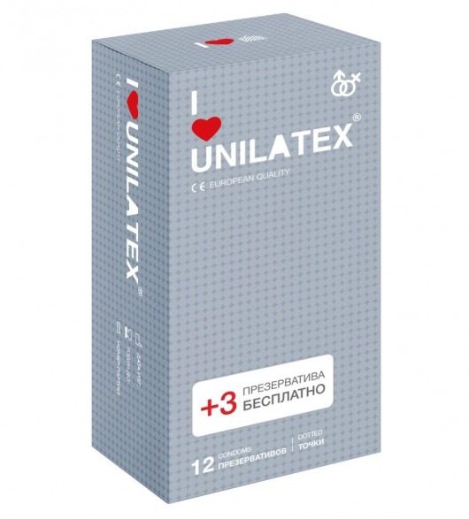 Презервативы с точками Unilatex Dotted - 12 шт. + 3 шт. в подарок - Unilatex - купить с доставкой в Чебоксарах