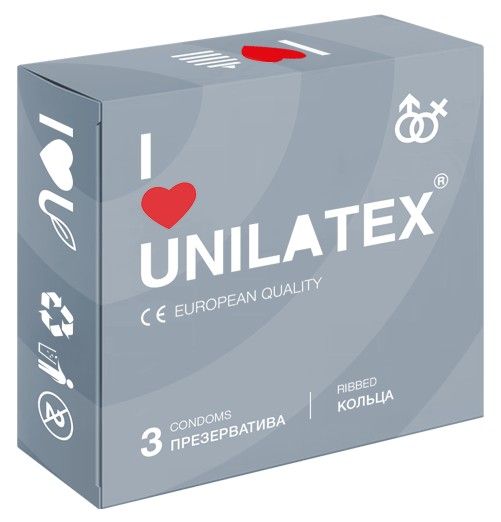 Презервативы с рёбрами Unilatex Ribbed - 3 шт. - Unilatex - купить с доставкой в Чебоксарах