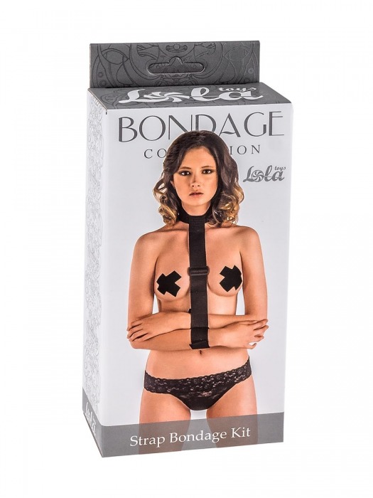 Ошейник с длинной лентой и наручниками Strap Bondage Kit One Size - Lola Games - купить с доставкой в Чебоксарах