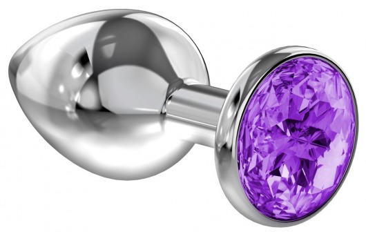 Малая серебристая анальная пробка Diamond Purple Sparkle Small с фиолетовым кристаллом - 7 см. - Lola Games - купить с доставкой в Чебоксарах