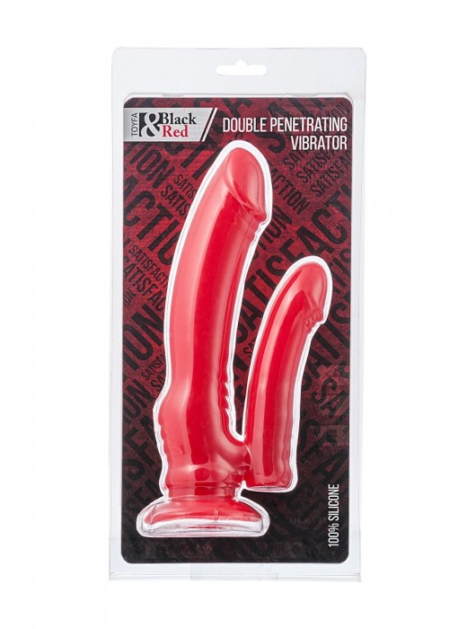 Красный вибратор для двойного проникновения - 19,5 см.