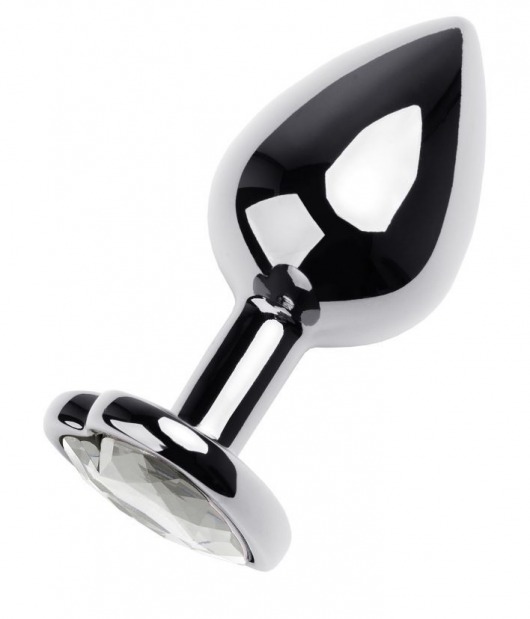 Серебристая анальная пробка с прозрачным кристаллом-сердцем - 8 см. - ToyFa - купить с доставкой в Чебоксарах