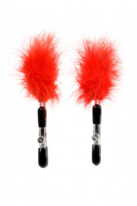 Зажимы для сосков с красным пухом Theatre - ToyFa - купить с доставкой в Чебоксарах
