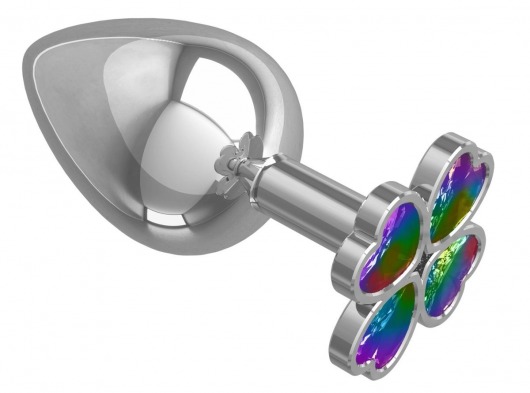 Серебристая анальная пробка-клевер с радужным кристаллом - 9,5 см. - Джага-Джага - купить с доставкой в Чебоксарах
