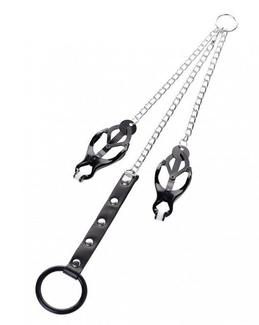 Черно-серебристые зажимы для сосков с кольцом для пениса TOYFA Metal - ToyFa - купить с доставкой в Чебоксарах